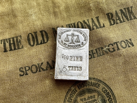 Irrawaddy Counting House 5 Tael vintage silver bar Front